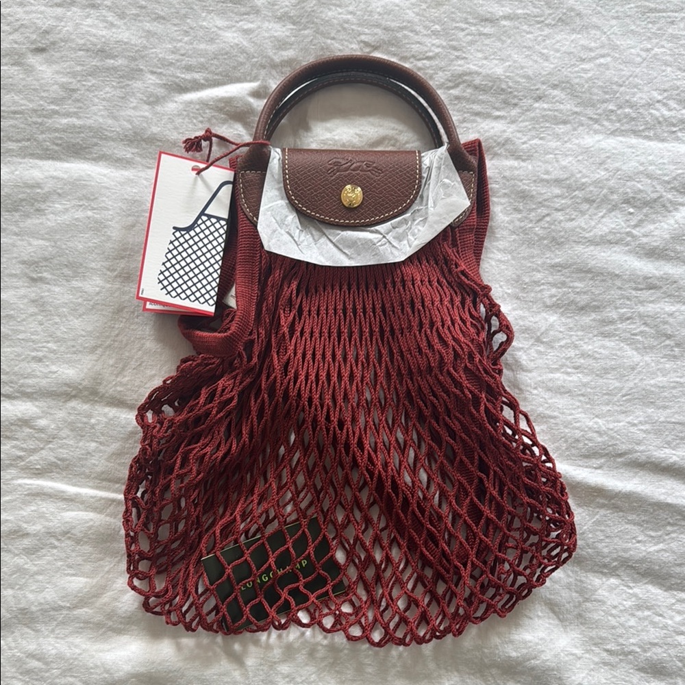 Longchamp Le Pilage Filet Large Burgundy Mesh Tote Bag